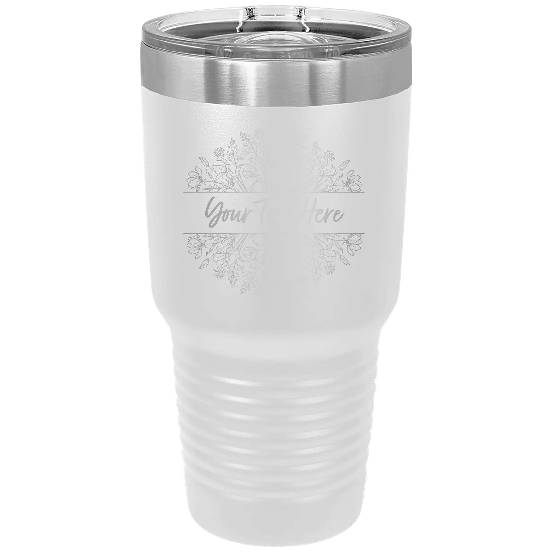 Personalized white 30 oz vacuum insulated tumbler with 'Floral Bouquet with text' design