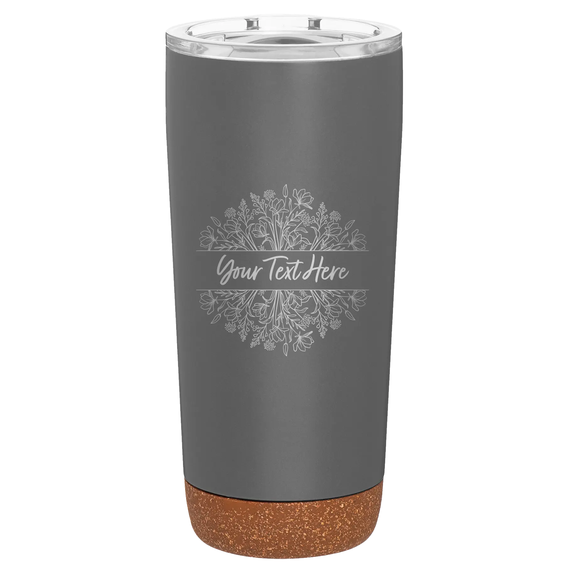 Personalized storm gray 20 oz vacuum insulated tumbler with 'Floral Bouquet with text' design