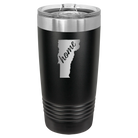 Laser etched black 20 oz vacuum insulated tumbler with 'Vermont Home' design