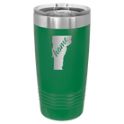 Laser etched green 20 oz vacuum insulated tumbler with 'Vermont Home' design