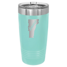 Laser etched teal 20 oz vacuum insulated tumbler with 'Vermont Home' design