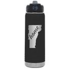 Laser etched black 20 oz vacuum insulated water bottle with 'Vermont Home' design