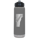 Laser etched dark gray 20 oz vacuum insulated water bottle with 'Vermont Home' design
