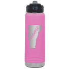 Laser etched light purple 20 oz vacuum insulated water bottle with 'Vermont Home' design
