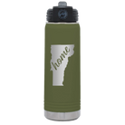 Laser etched olive green 20 oz vacuum insulated water bottle with 'Vermont Home' design