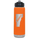 Laser etched orange 20 oz vacuum insulated water bottle with 'Vermont Home' design