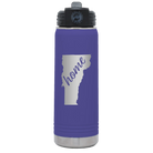 Laser etched purple 20 oz vacuum insulated water bottle with 'Vermont Home' design