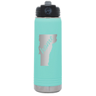 Laser etched teal 20 oz vacuum insulated water bottle with 'Vermont Home' design