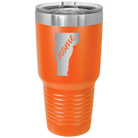Laser etched orange 30 oz vacuum insulated tumbler with 'Vermont Home' design