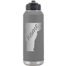 Laser etched dark gray 32 oz vacuum insulated water bottle with 'Vermont Home' design