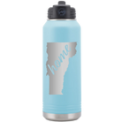 Laser etched light blue 32 oz vacuum insulated water bottle with 'Vermont Home' design