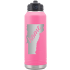 Laser etched pink 32 oz vacuum insulated water bottle with 'Vermont Home' design