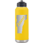 Laser etched yellow 32 oz vacuum insulated water bottle with 'Vermont Home' design