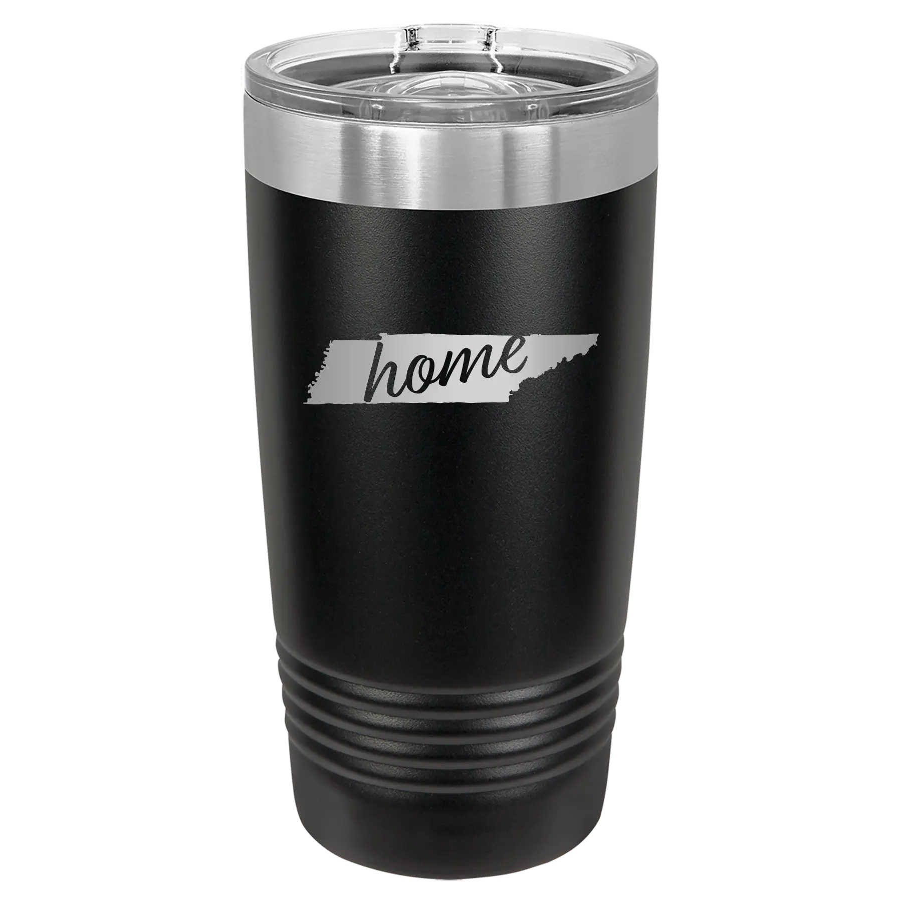 Laser etched black 20 oz vacuum insulated tumbler with 'Tennessee Home' design