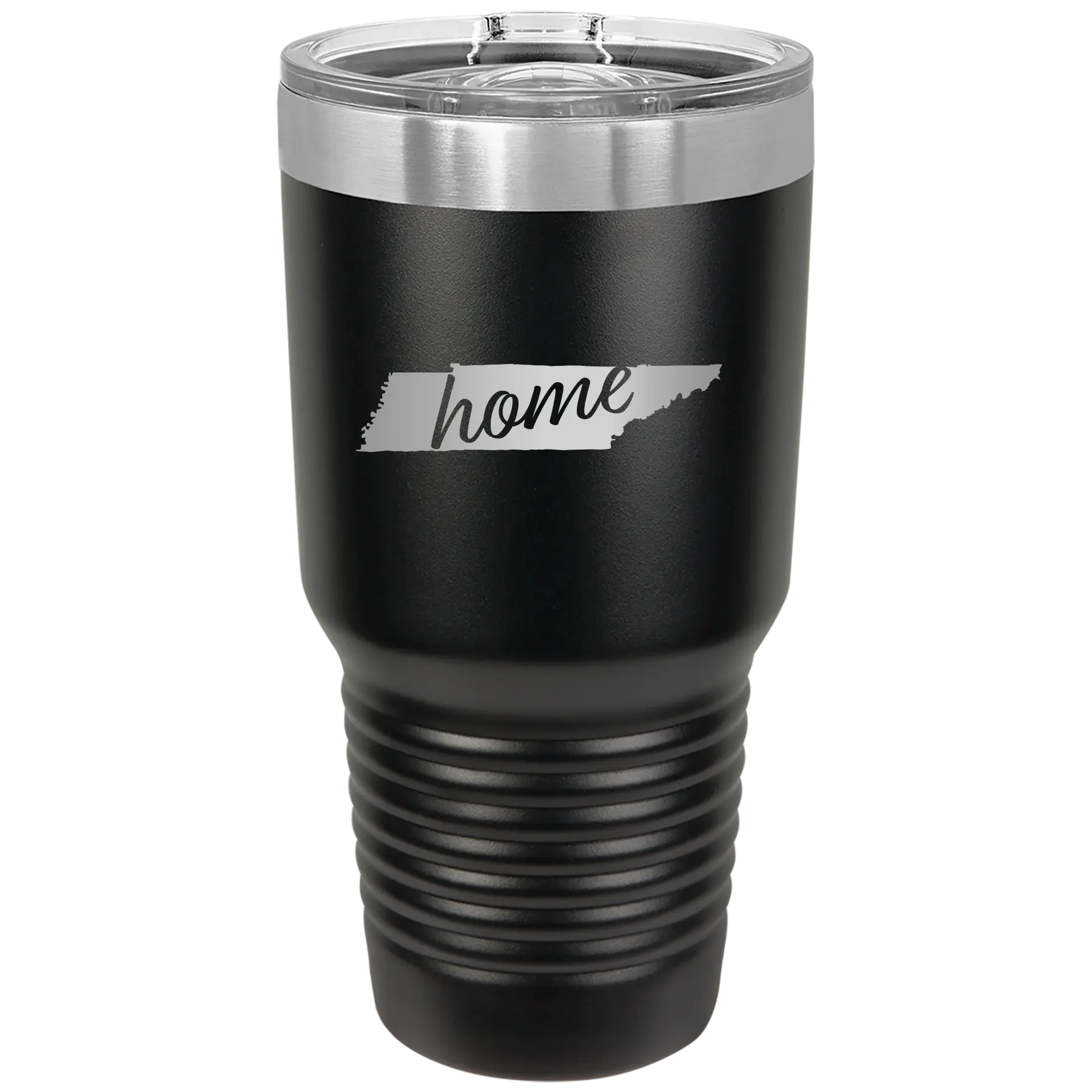 Laser etched black 30 oz vacuum insulated tumbler with 'Tennessee Home' design