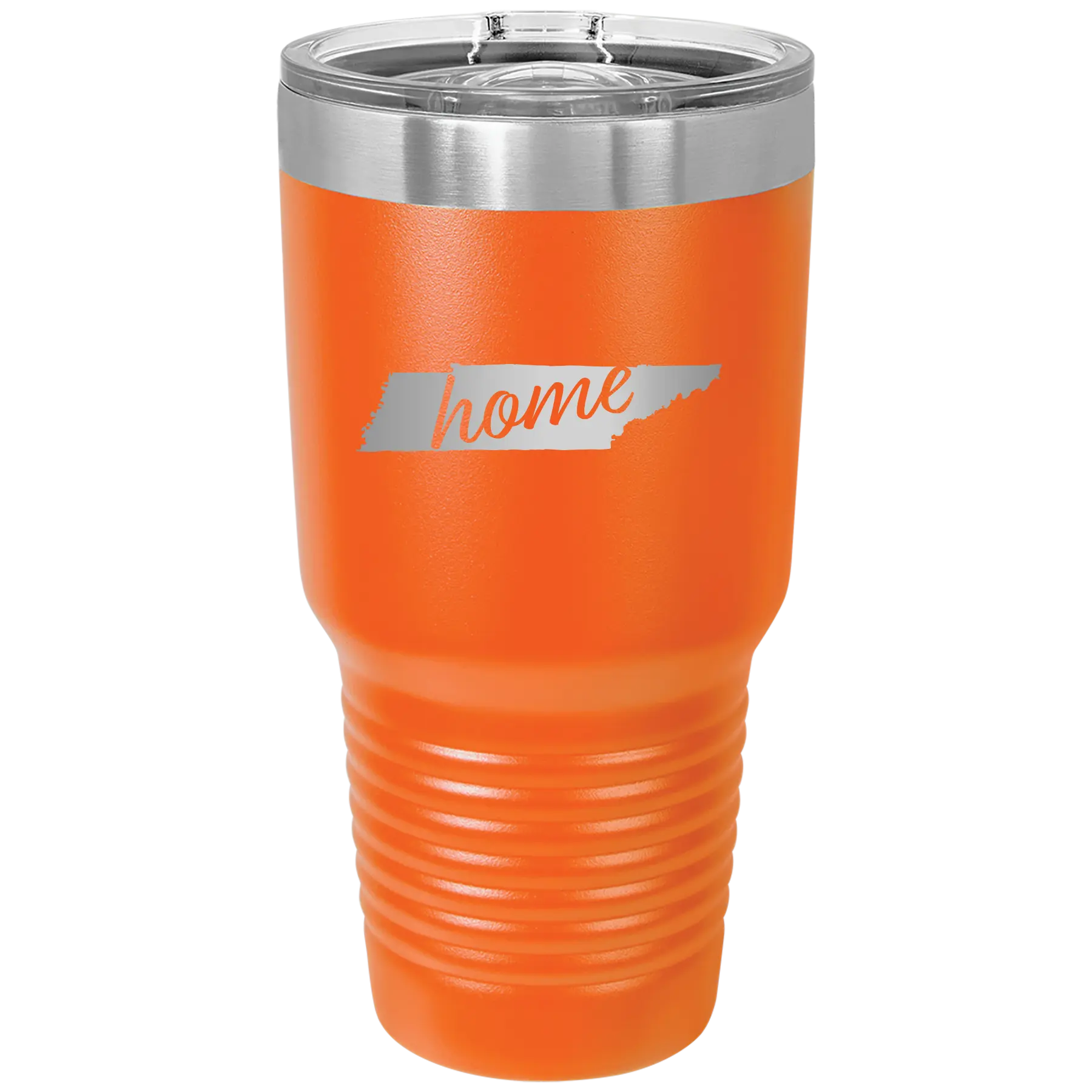 Laser etched orange 30 oz vacuum insulated tumbler with 'Tennessee Home' design