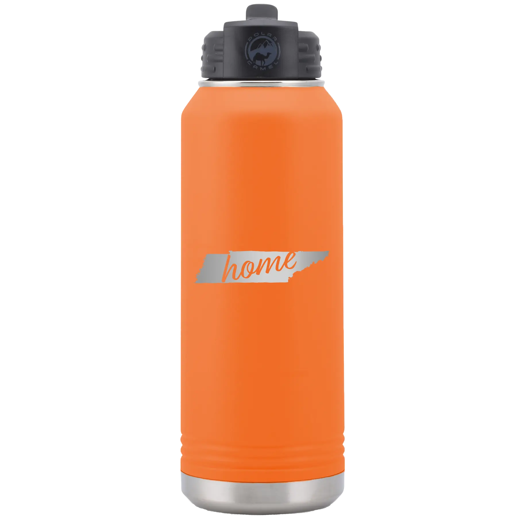 Laser etched orange 32 oz vacuum insulated water bottle with 'Tennessee Home' design