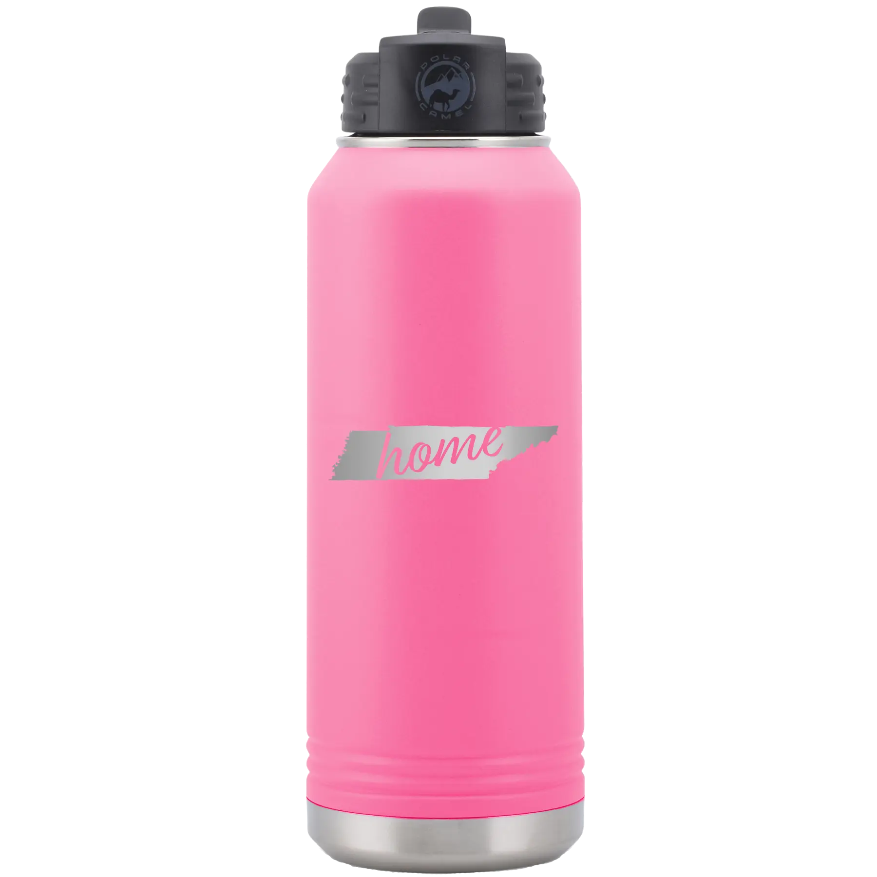 Laser etched pink 32 oz vacuum insulated water bottle with 'Tennessee Home' design