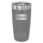 Laser etched dark gray 20 oz vacuum insulated tumbler with 'South Dakota Home' design