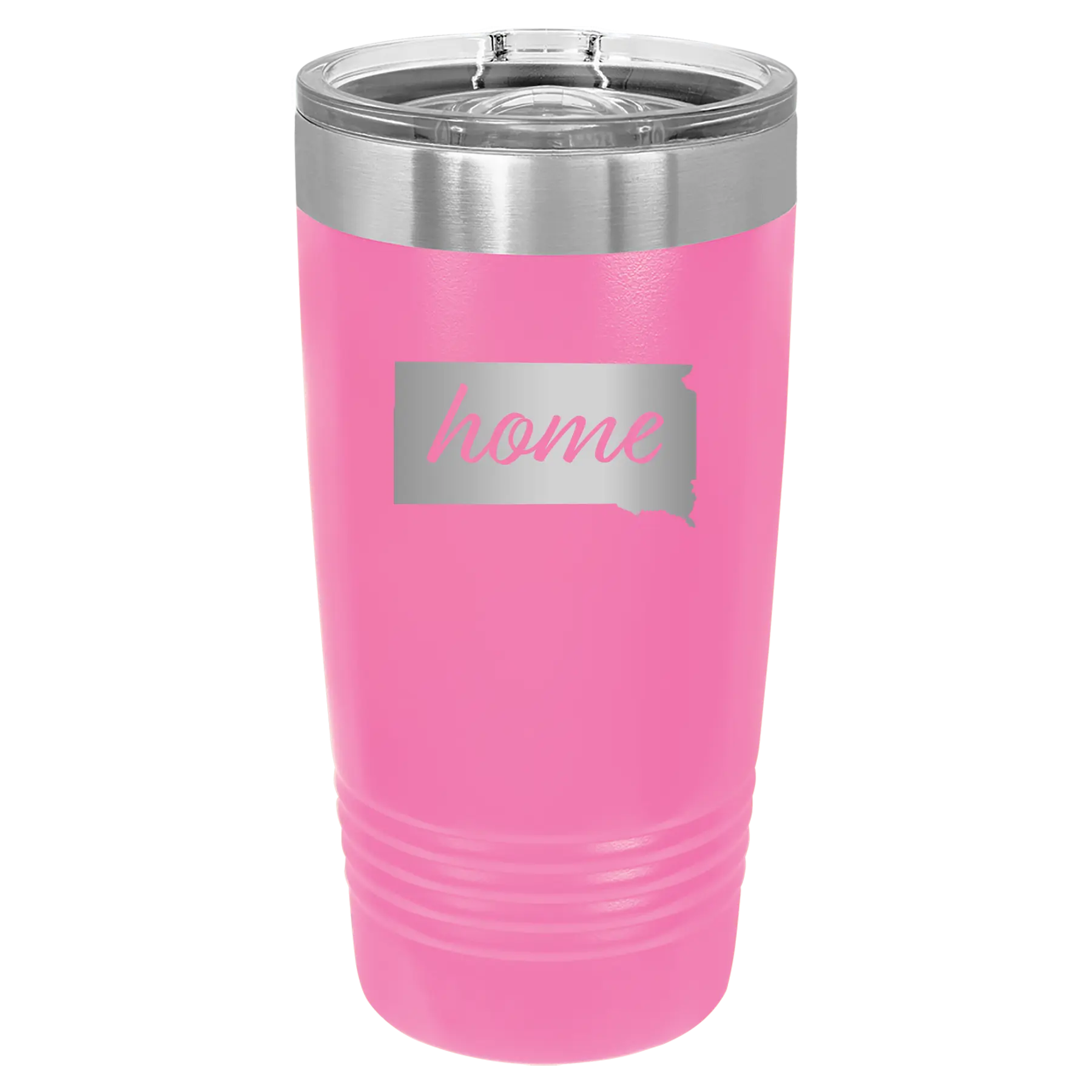 Laser etched pink 20 oz vacuum insulated tumbler with 'South Dakota Home' design
