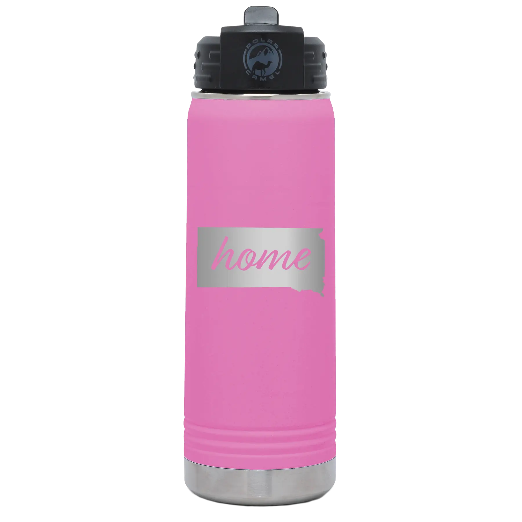 Laser etched light purple 20 oz vacuum insulated water bottle with 'South Dakota Home' design
