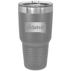 Laser etched dark gray 30 oz vacuum insulated tumbler with 'South Dakota Home' design