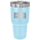 Laser etched light blue 30 oz vacuum insulated tumbler with 'South Dakota Home' design