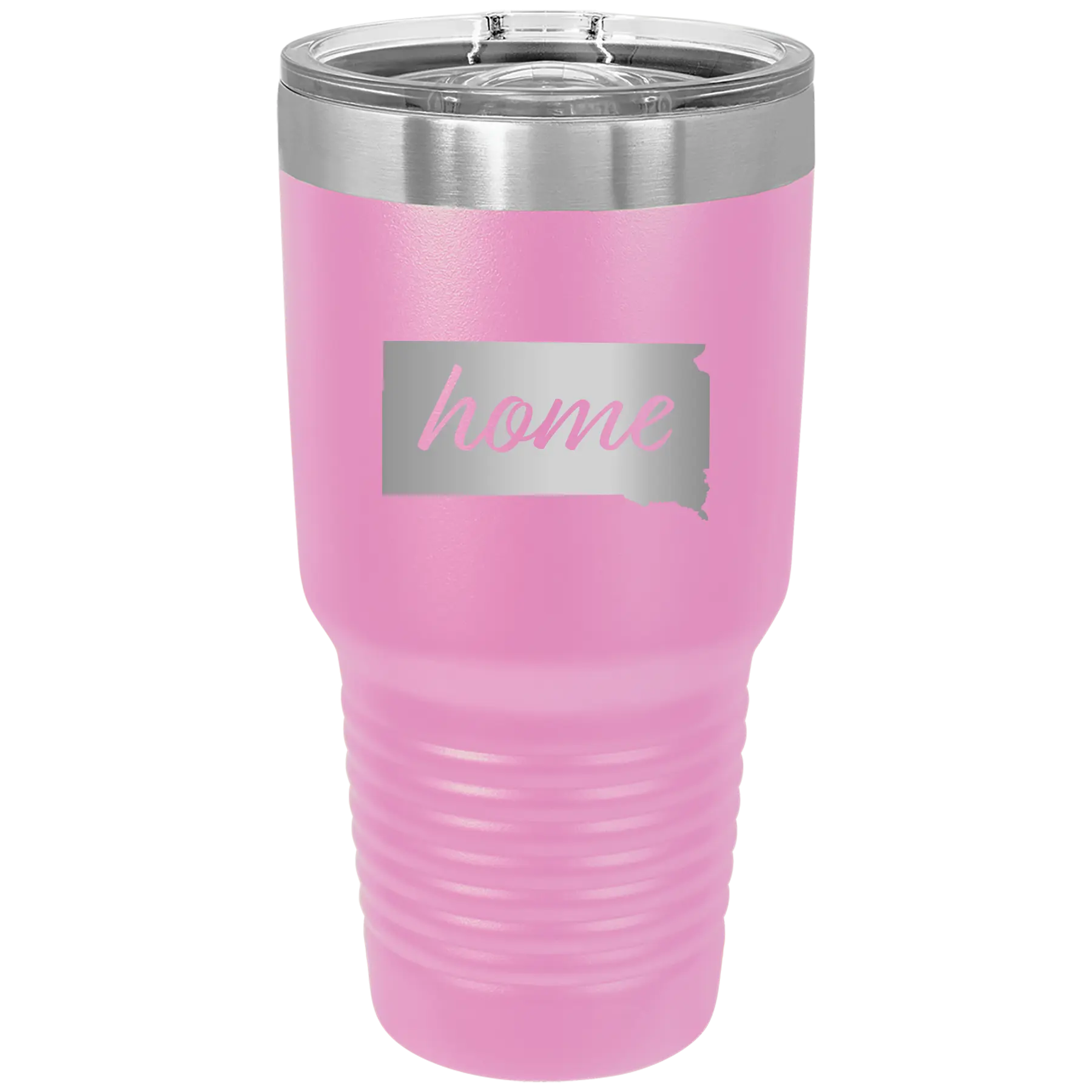 Laser etched light purple 30 oz vacuum insulated tumbler with 'South Dakota Home' design