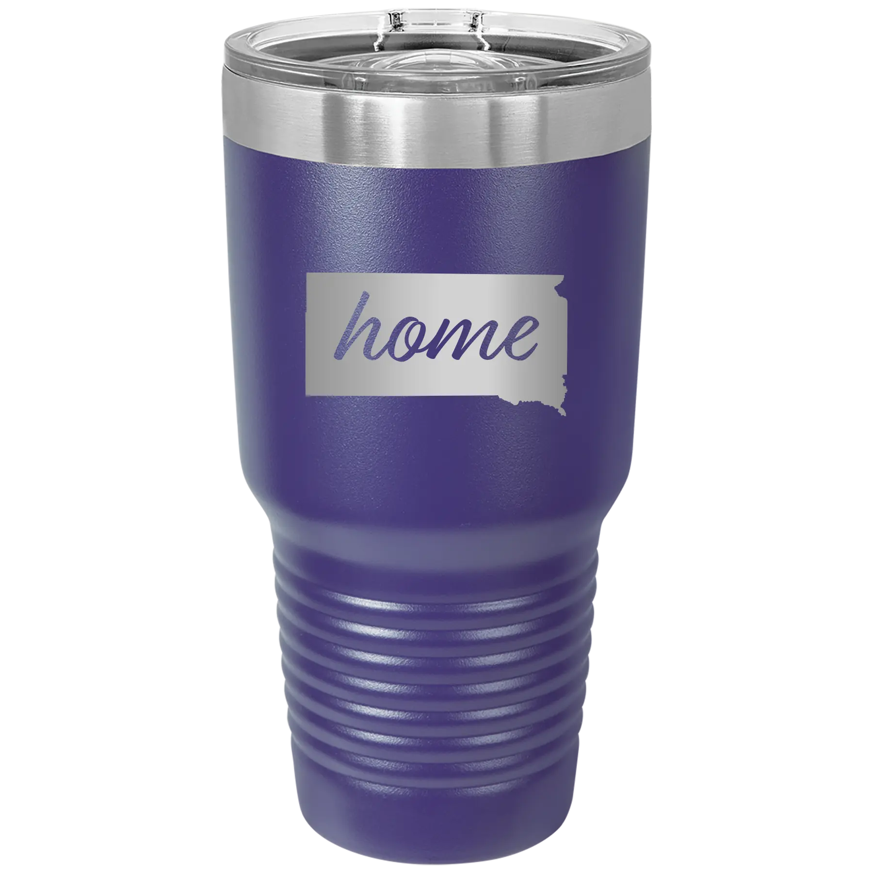 Laser etched purple 30 oz vacuum insulated tumbler with 'South Dakota Home' design