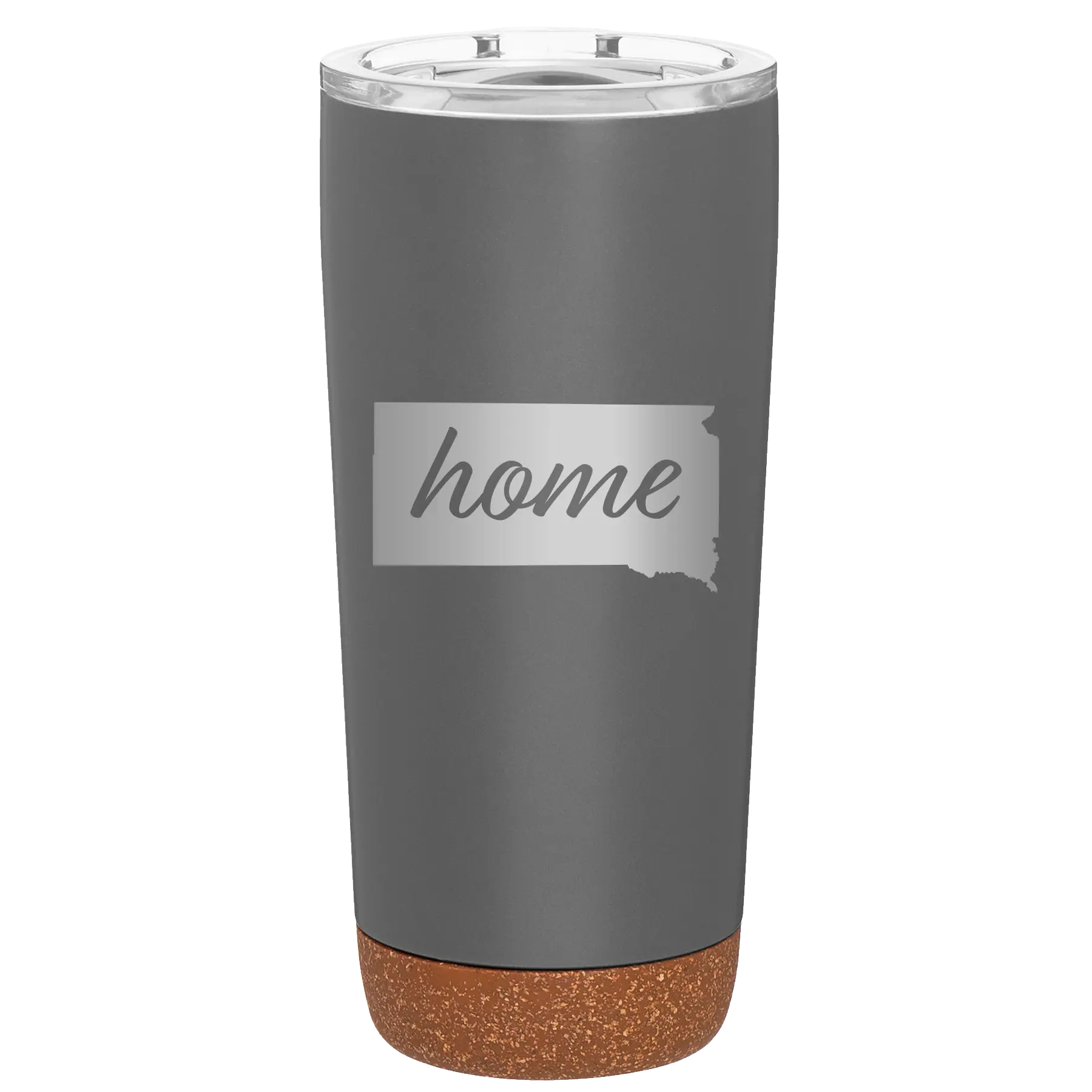 Laser etched storm gray 20 oz vacuum insulated tumbler with 'South Dakota Home' design