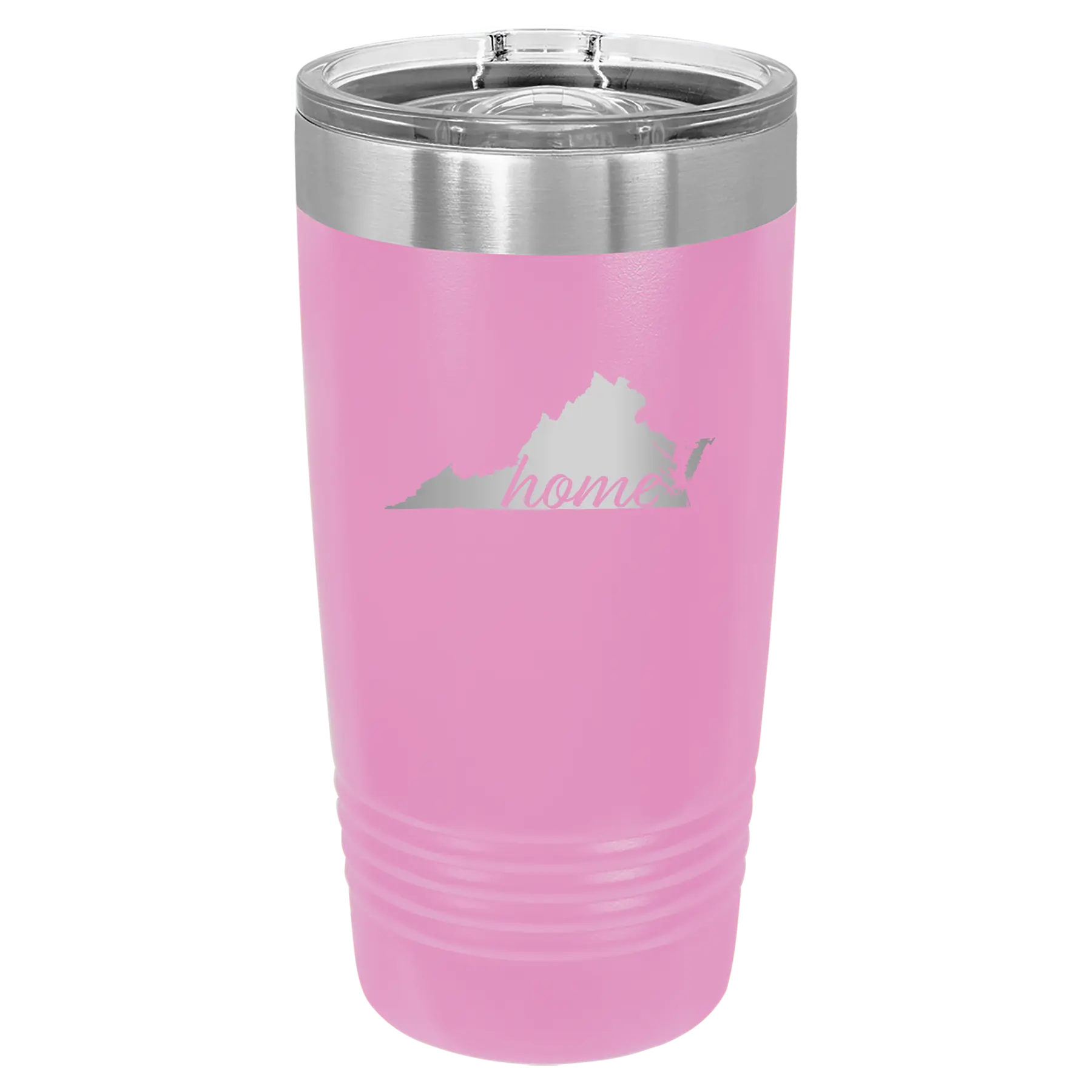 Laser etched light purple 20 oz vacuum insulated tumbler with 'Virginia Home' design