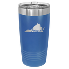 Laser etched royal blue 20 oz vacuum insulated tumbler with 'Virginia Home' design