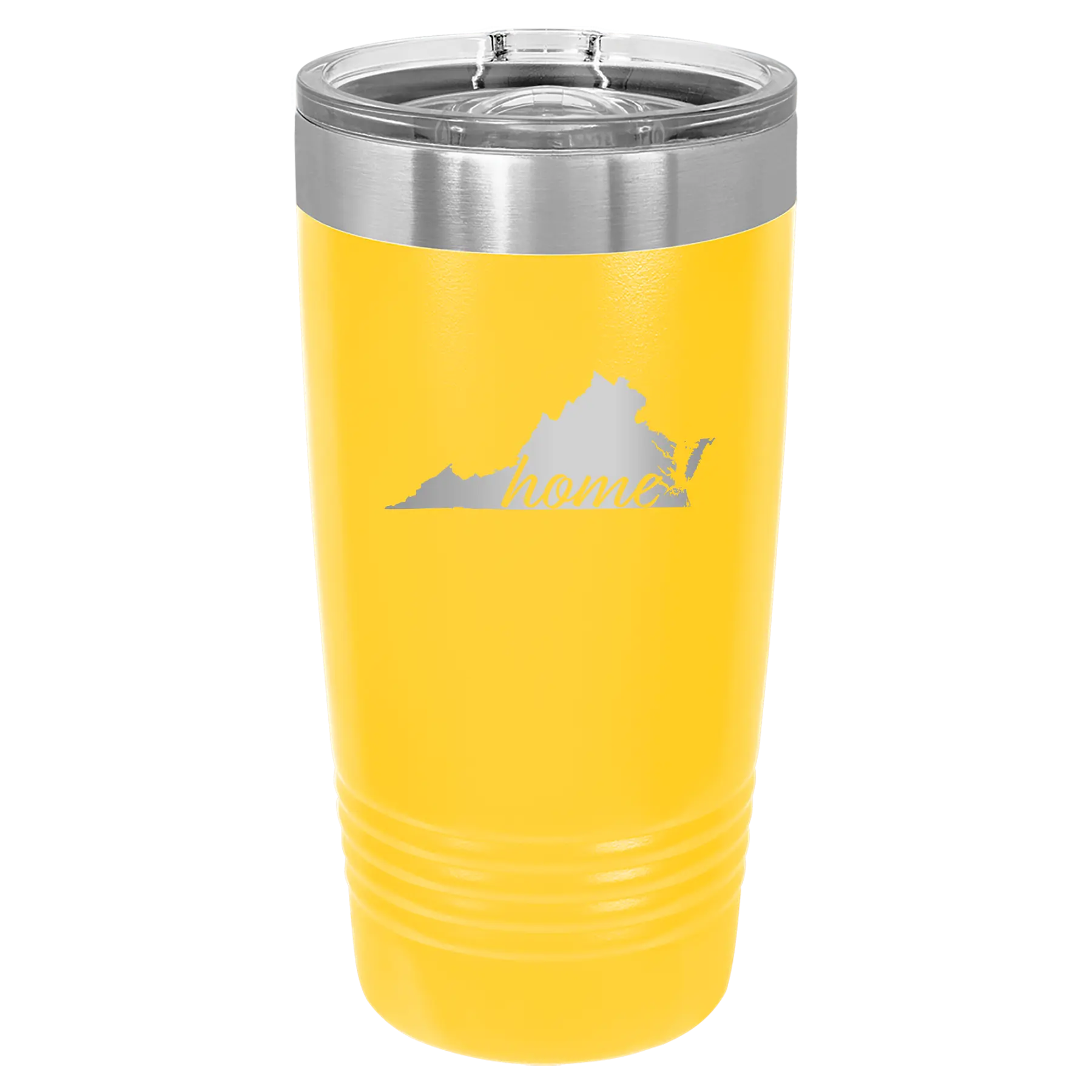 Laser etched yellow 20 oz vacuum insulated tumbler with 'Virginia Home' design