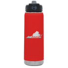 Laser etched red 20 oz vacuum insulated water bottle with 'Virginia Home' design