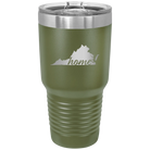 Laser etched olive green 30 oz vacuum insulated tumbler with 'Virginia Home' design
