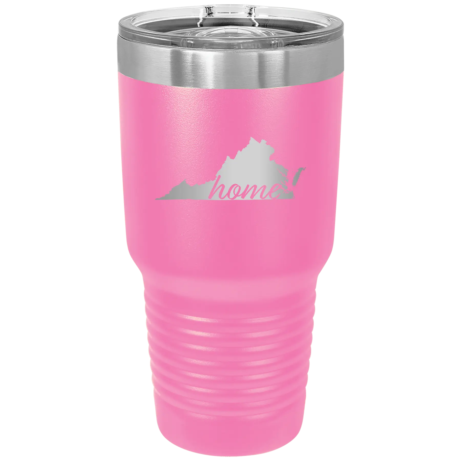 Laser etched pink 30 oz vacuum insulated tumbler with 'Virginia Home' design