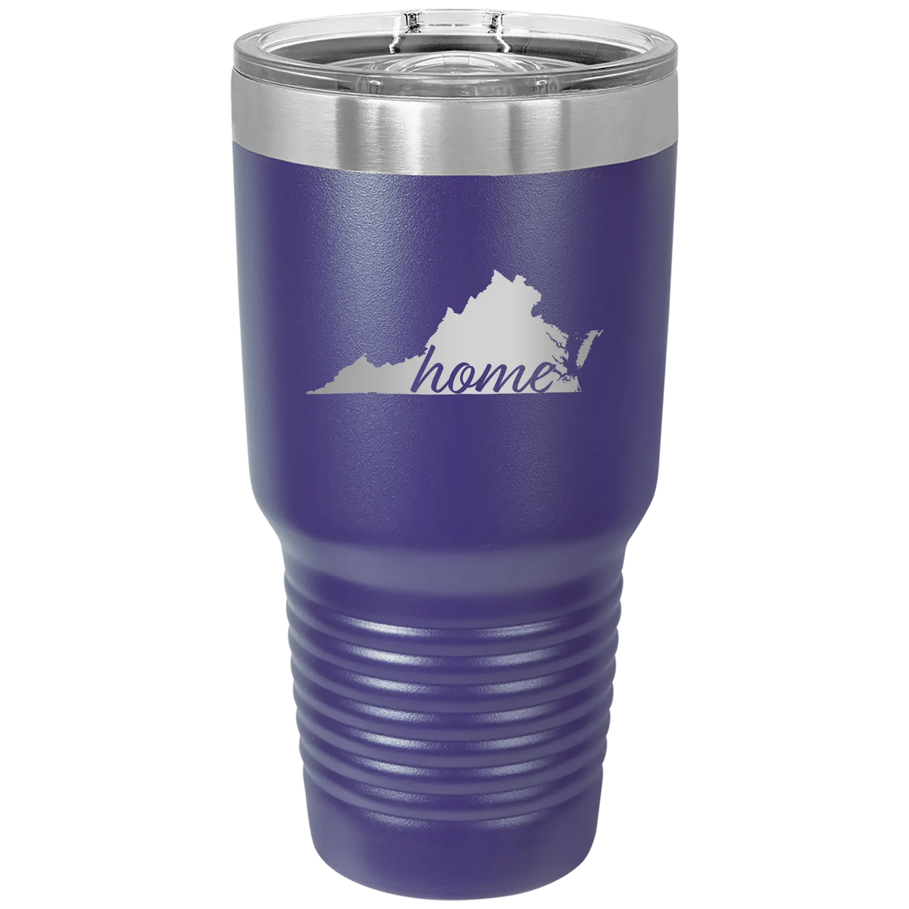 Laser etched purple 30 oz vacuum insulated tumbler with 'Virginia Home' design