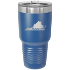 Laser etched royal blue 30 oz vacuum insulated tumbler with 'Virginia Home' design