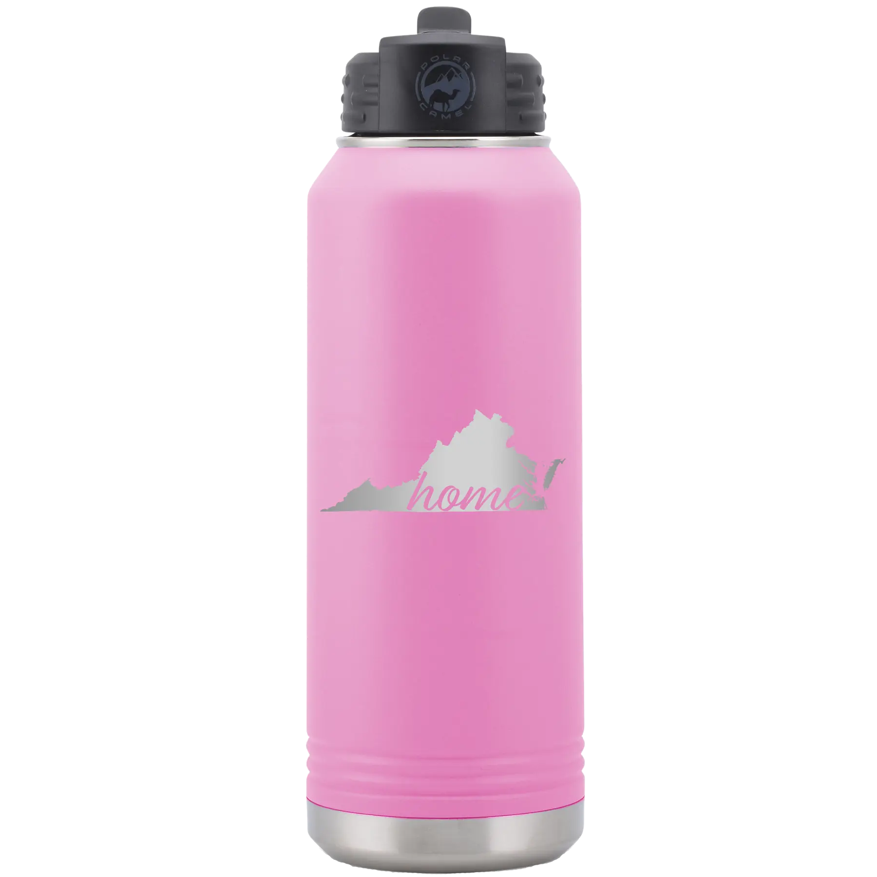 Laser etched light purple 32 oz vacuum insulated water bottle with 'Virginia Home' design