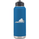 Laser etched royal blue 32 oz vacuum insulated water bottle with 'Virginia Home' design