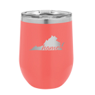 Laser etched coral 12 oz vacuum insulated wine cup with 'Virginia Home' design