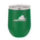Laser etched green 12 oz vacuum insulated wine cup with 'Virginia Home' design