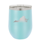 Laser etched light blue 12 oz vacuum insulated wine cup with 'Virginia Home' design