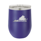 Laser etched purple 12 oz vacuum insulated wine cup with 'Virginia Home' design