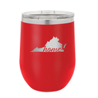 Laser etched red 12 oz vacuum insulated wine cup with 'Virginia Home' design
