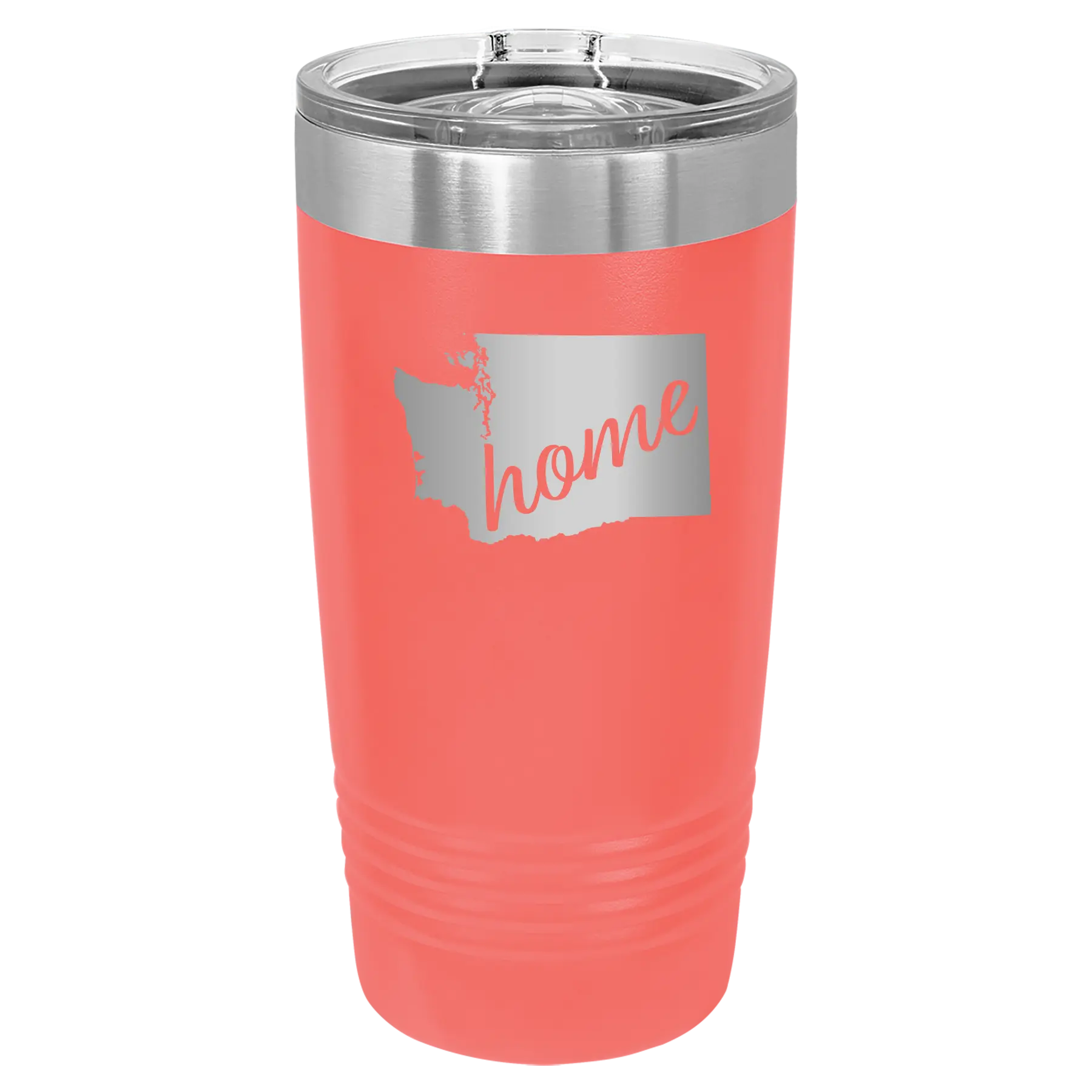Laser etched coral 20 oz vacuum insulated tumbler with 'Washington Home' design