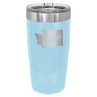 Laser etched light blue 20 oz vacuum insulated tumbler with 'Washington Home' design