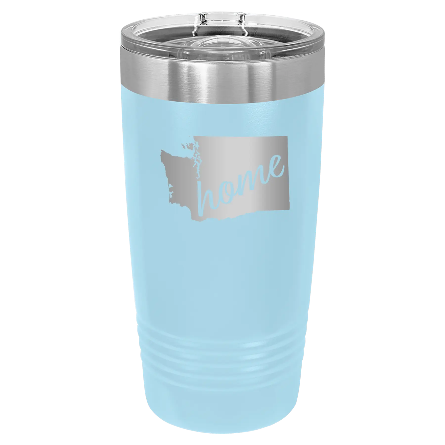 Laser etched light blue 20 oz vacuum insulated tumbler with 'Washington Home' design