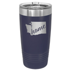 Laser etched navy 20 oz vacuum insulated tumbler with 'Washington Home' design