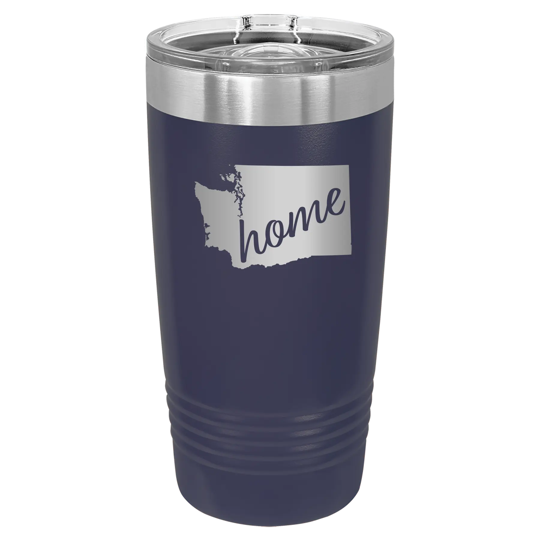Laser etched navy 20 oz vacuum insulated tumbler with 'Washington Home' design